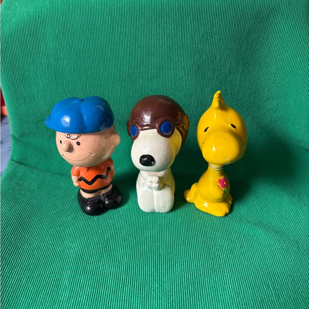 Vintage 1950’s 60’s Peanuts Charlie Brown Snoopy Woodstock Ceramic bobblehead lo